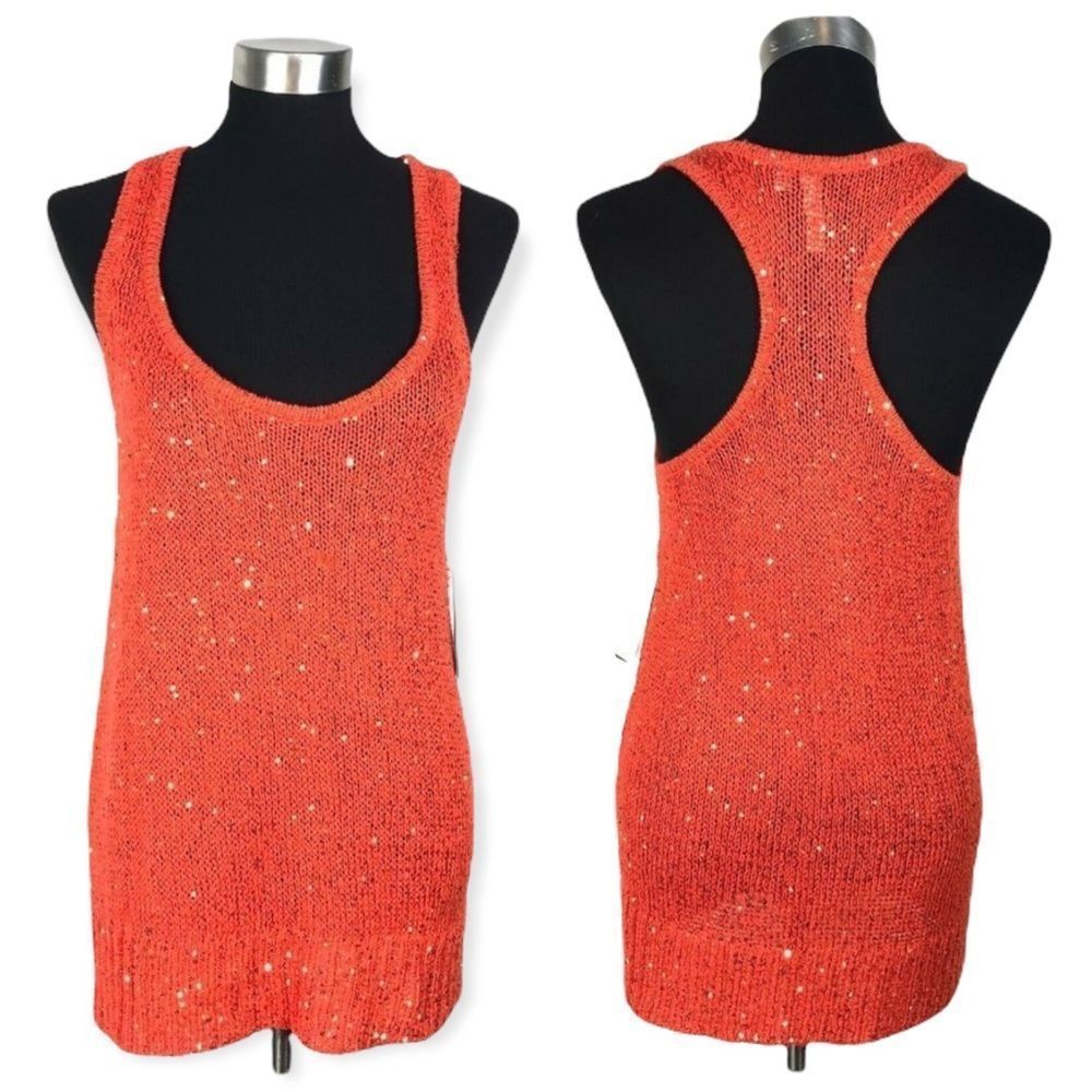 Robbi & Nikki Orange by Robert Rodriguez Sequin Racerback Loose Tank Large